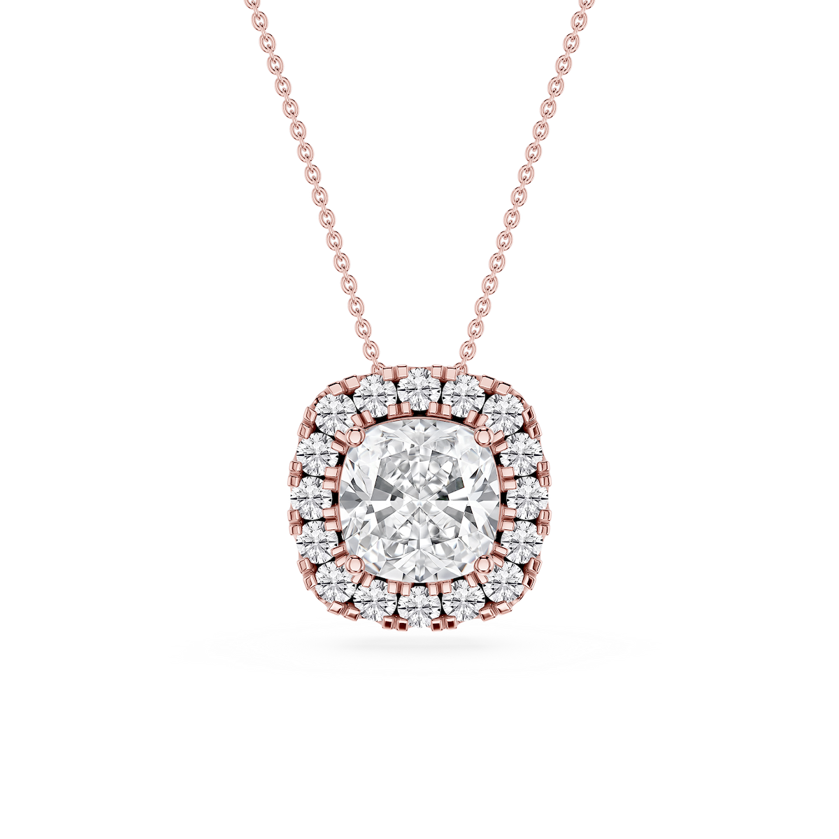 Cushion Lab Grown Diamond Halo Slide Pendant - 16 to 18 Inches