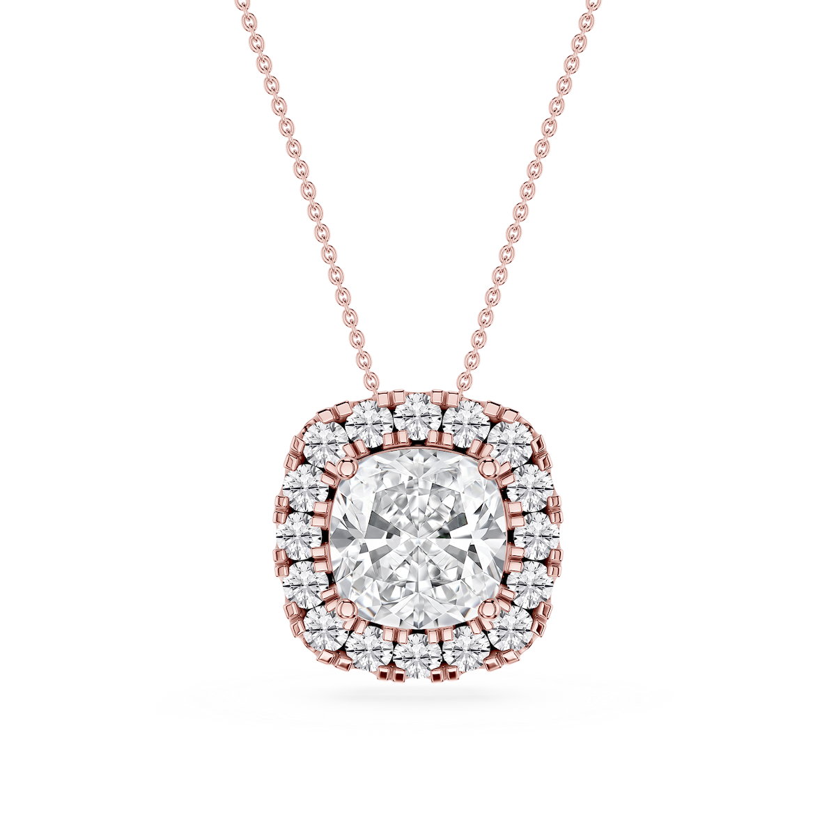Cushion Lab Grown Diamond Halo Slide Pendant - 16 to 18 Inches