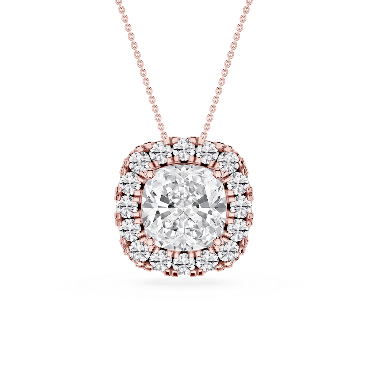 Cushion Lab Grown Diamond Halo Slide Pendant - 16 to 18 Inches