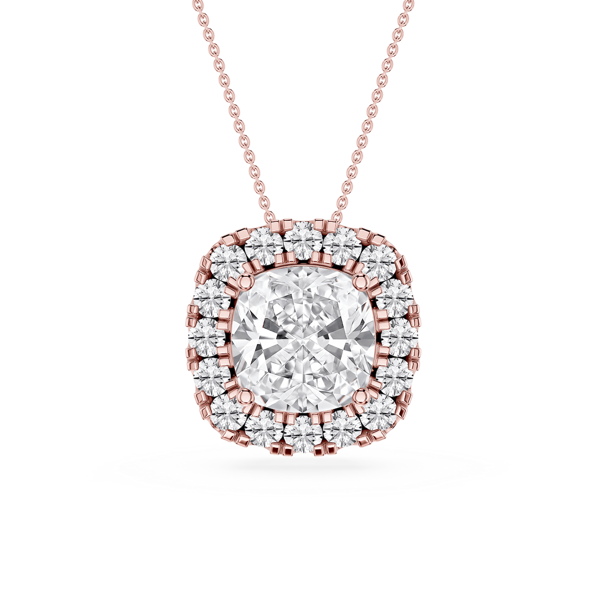 Cushion Lab Grown Diamond Halo Slide Pendant - 16 to 18 Inches