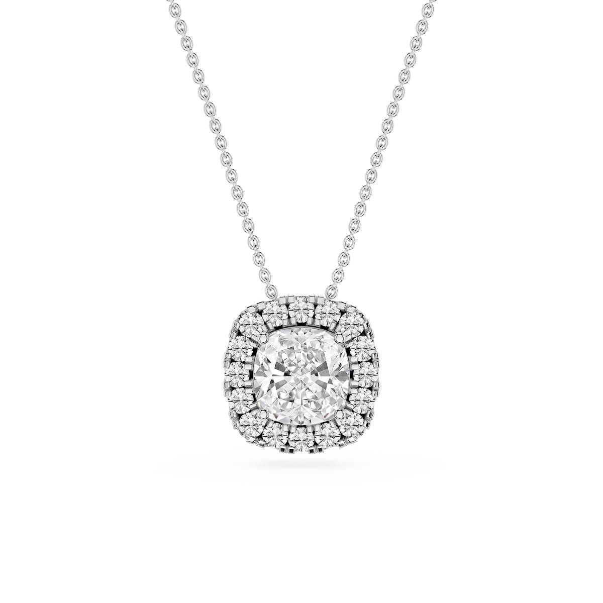 Cushion Lab Grown Diamond Halo Slide Pendant - 16 to 18 Inches