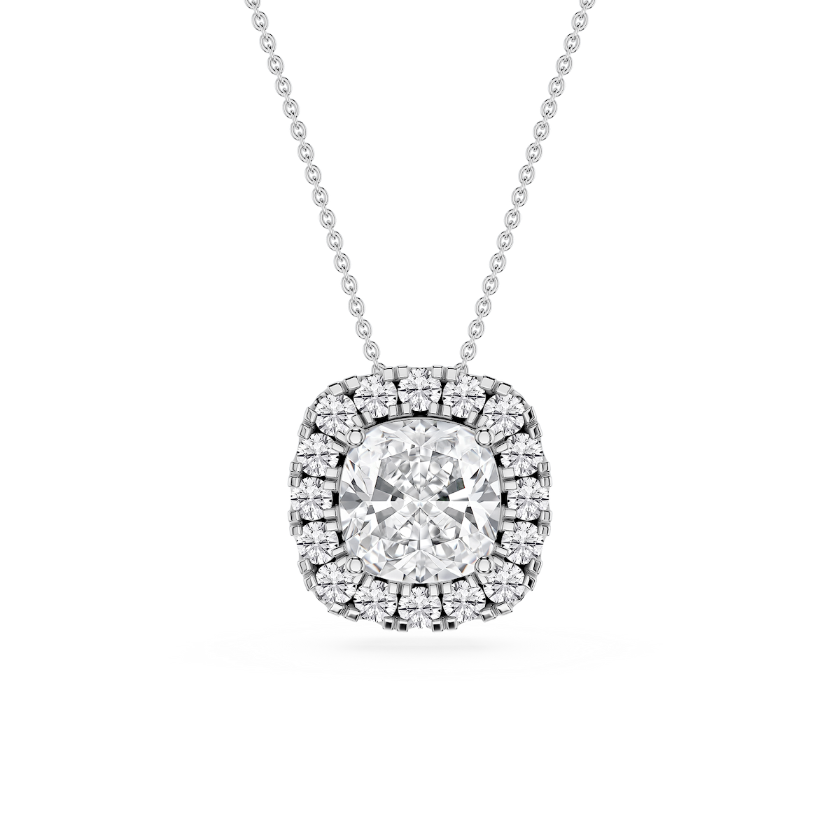 Cushion Lab Grown Diamond Halo Slide Pendant - 16 to 18 Inches