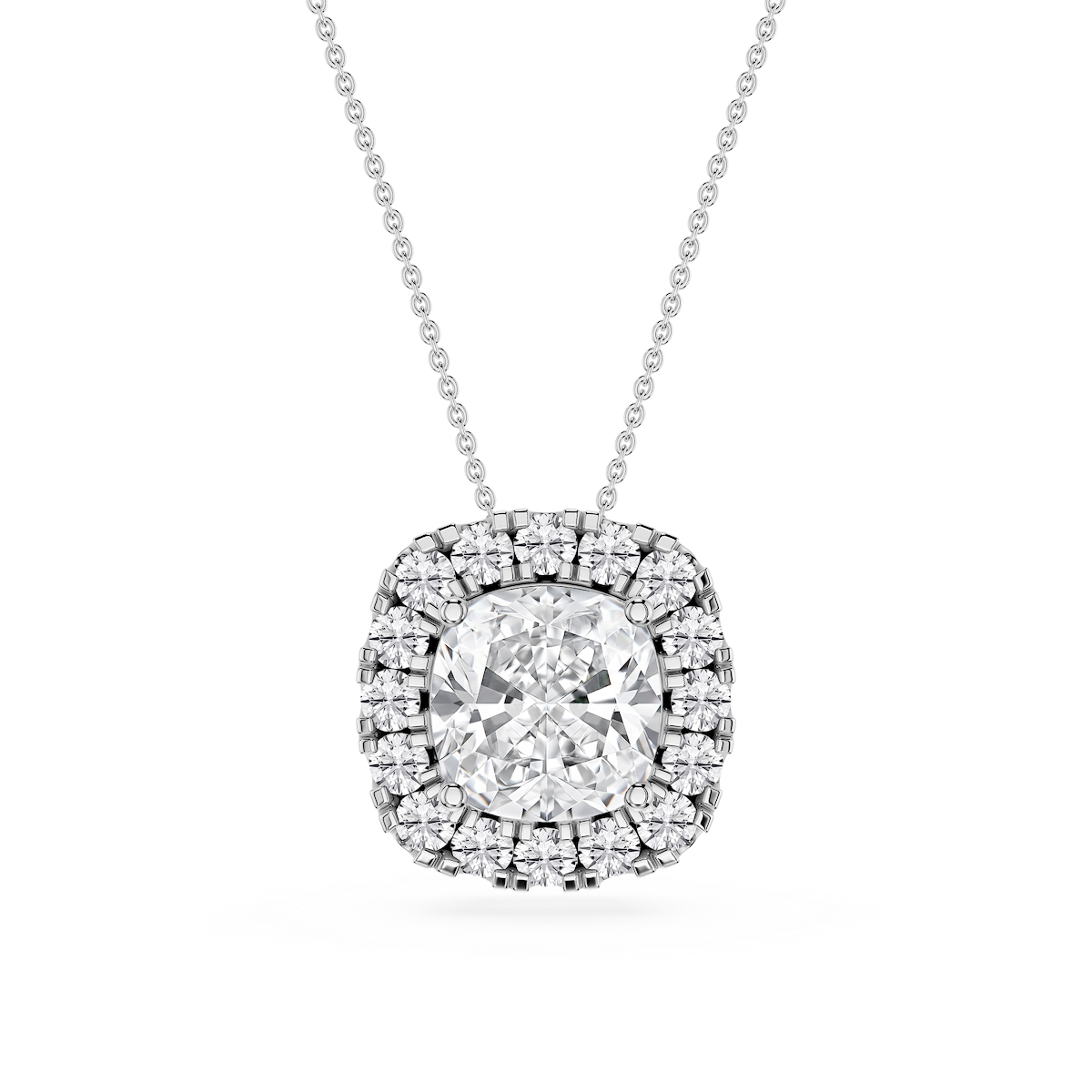 Cushion Lab Grown Diamond Halo Slide Pendant - 16 to 18 Inches