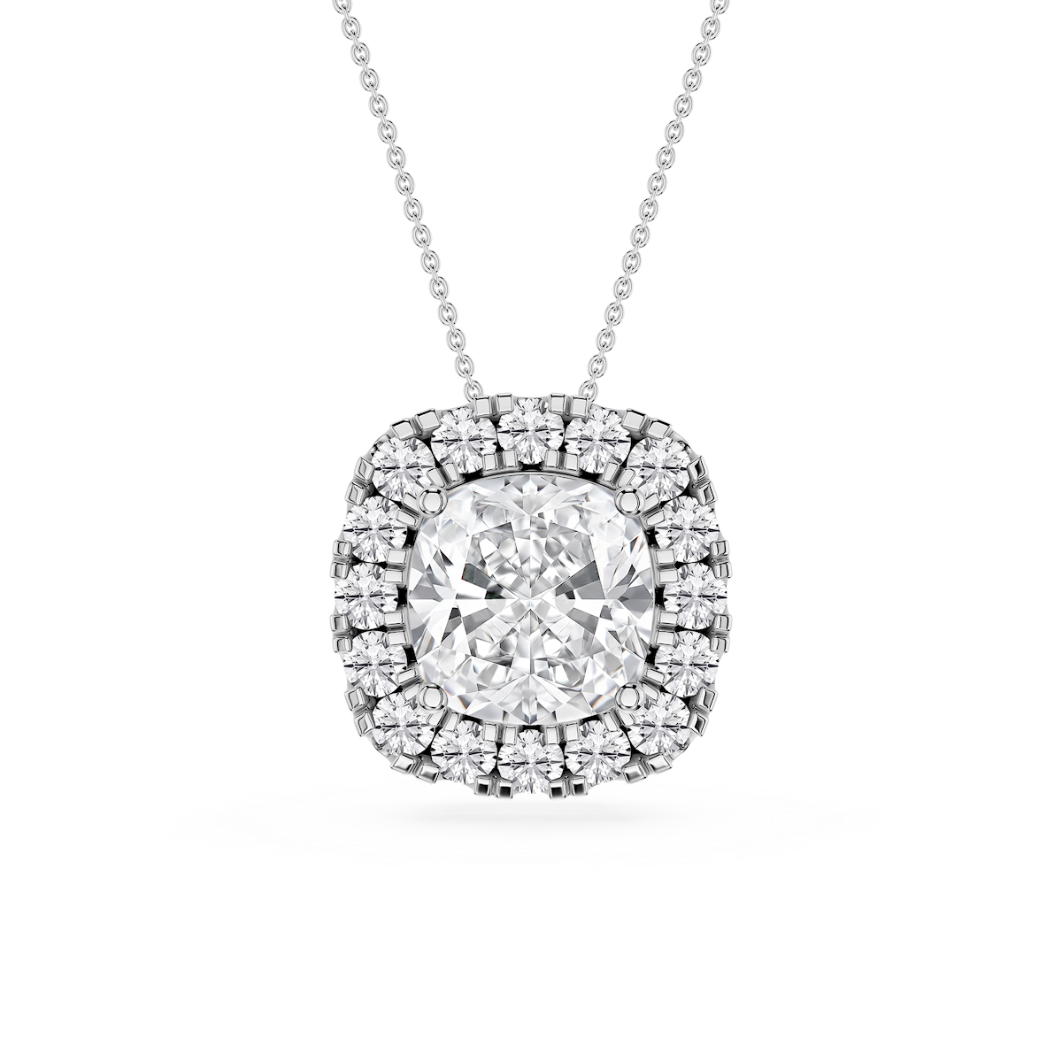Cushion Lab Grown Diamond Halo Slide Pendant - 16 to 18 Inches