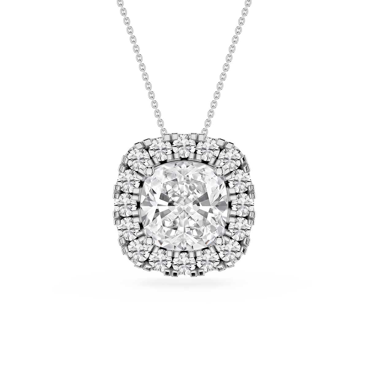 Cushion Lab Grown Diamond Halo Slide Pendant - 16 to 18 Inches