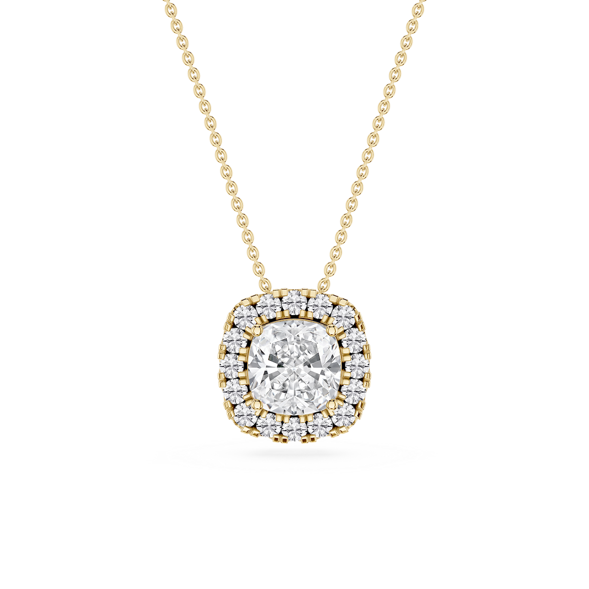 Cushion Lab Grown Diamond Halo Slide Pendant - 16 to 18 Inches