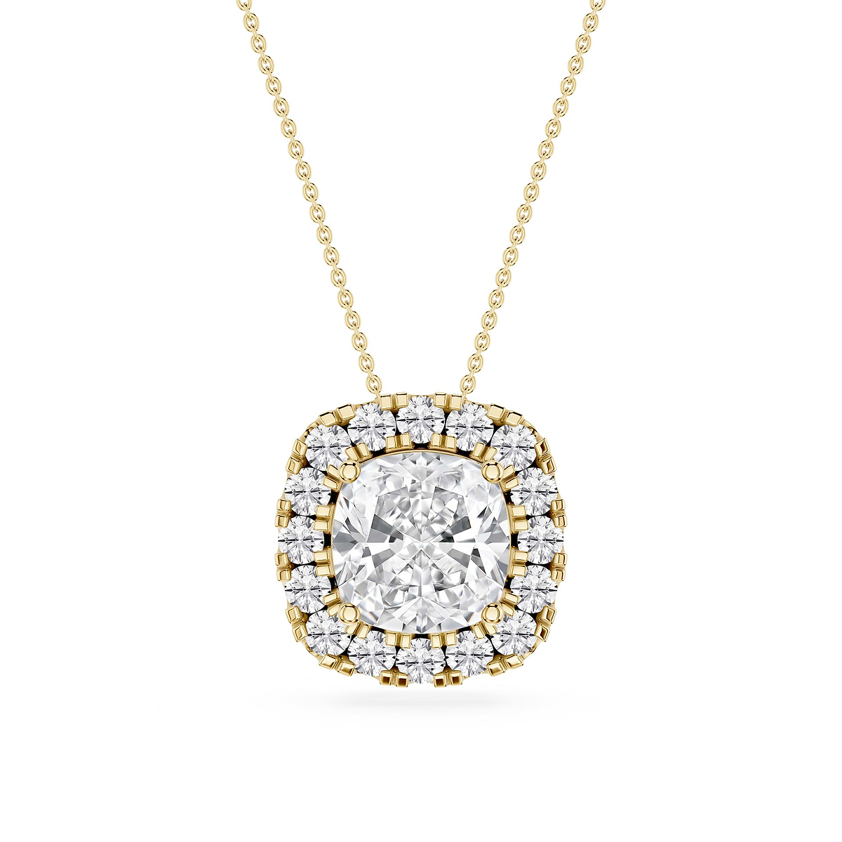 Cushion Lab Grown Diamond Halo Slide Pendant - 16 to 18 Inches