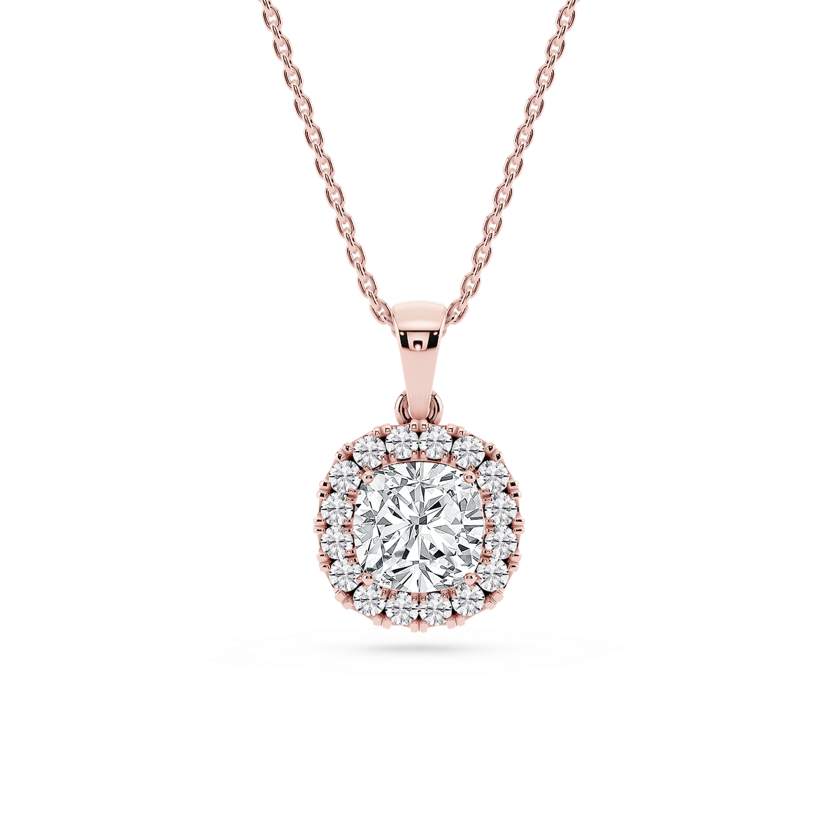 Cushion Lab Grown Diamond Halo Single Bail Pendant - 16 to 18 inches