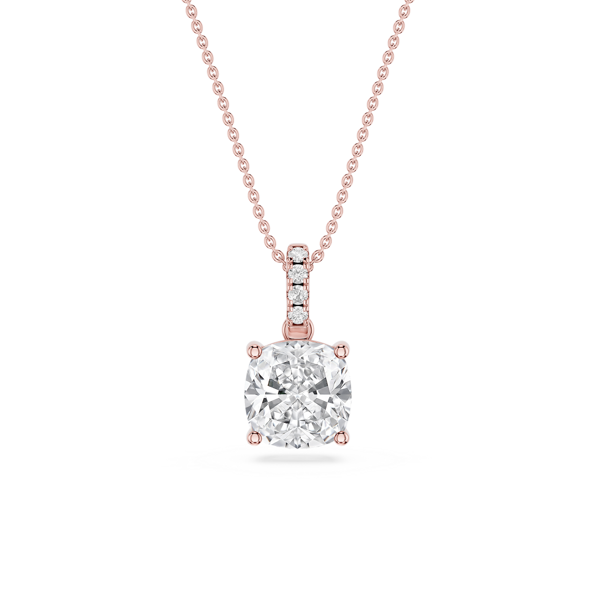 Cushion Lab Grown Diamond Hidden Halo Pendant - 16 to 18 Inches