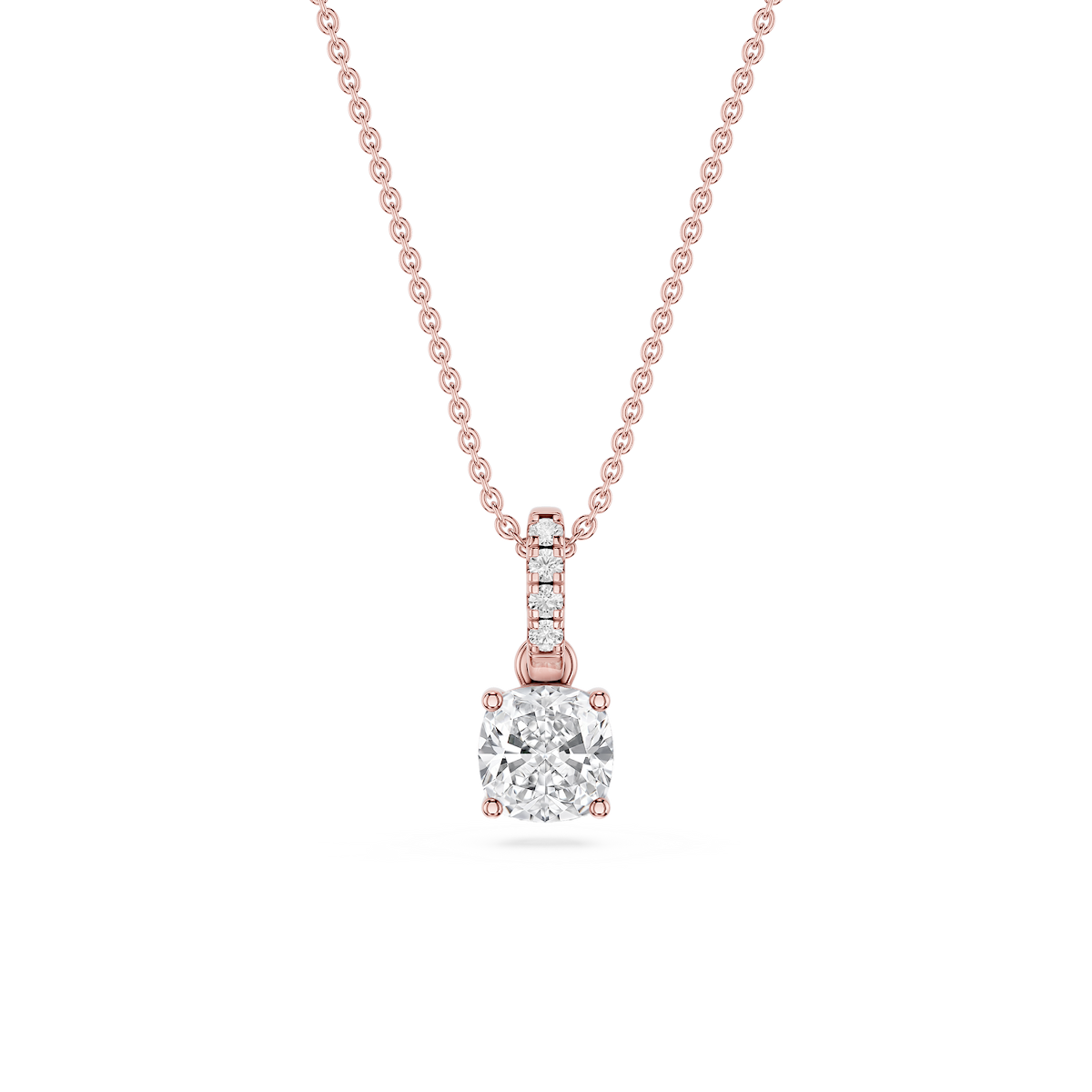 Cushion Lab Grown Diamond Hidden Halo Pendant - 16 to 18 Inches