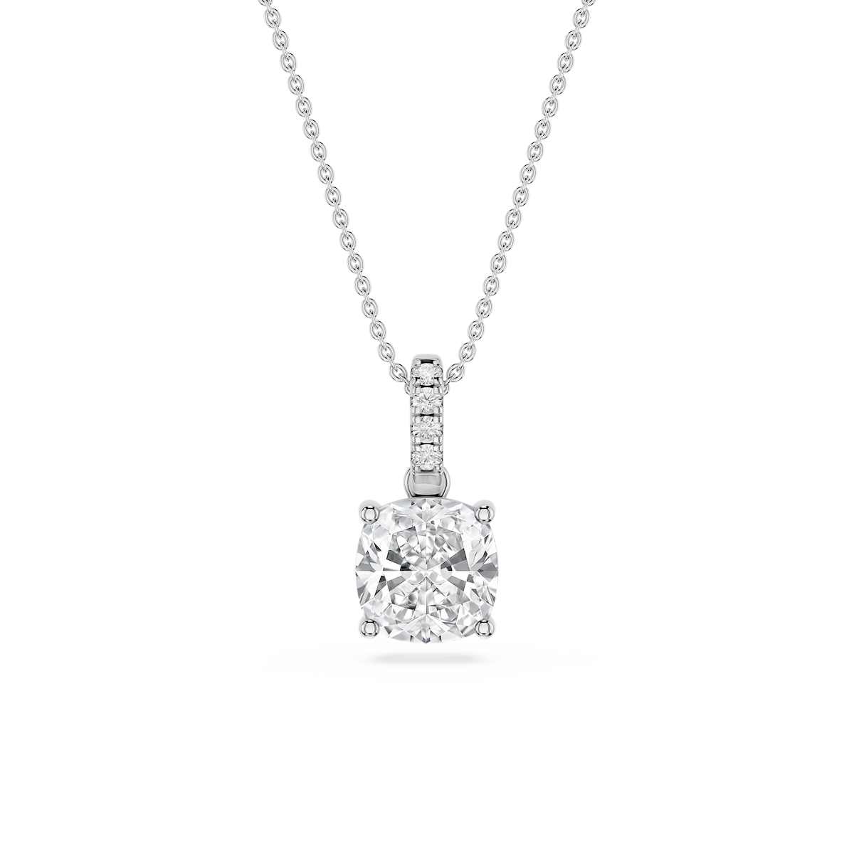 Cushion Lab Grown Diamond Hidden Halo Pendant - 16 to 18 Inches