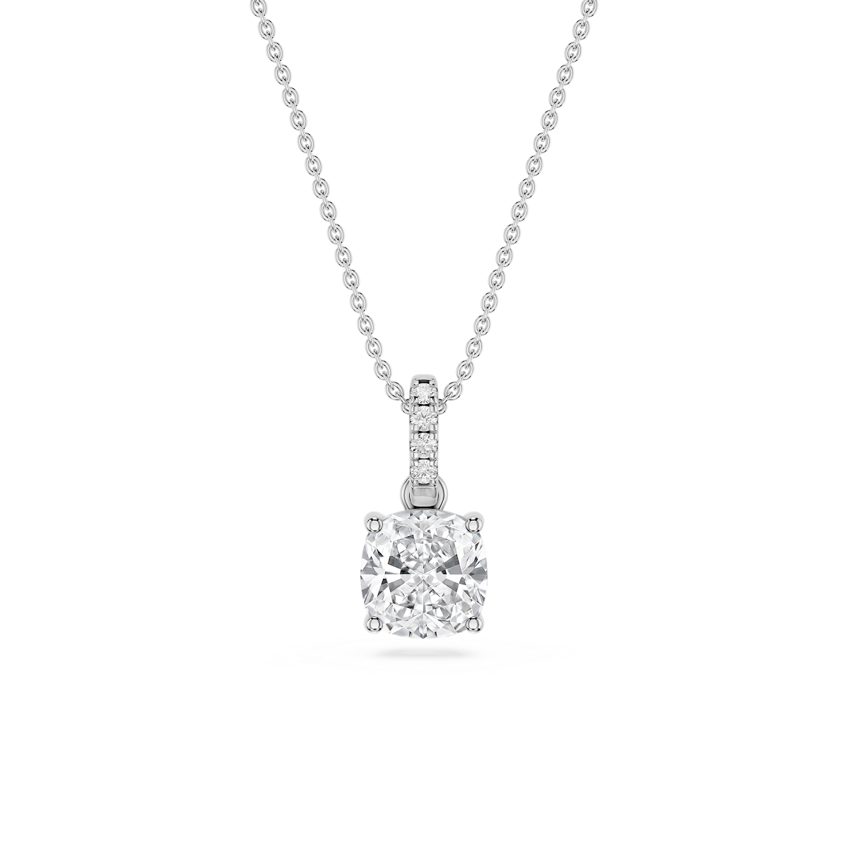 Cushion Lab Grown Diamond Hidden Halo Pendant - 16 to 18 Inches
