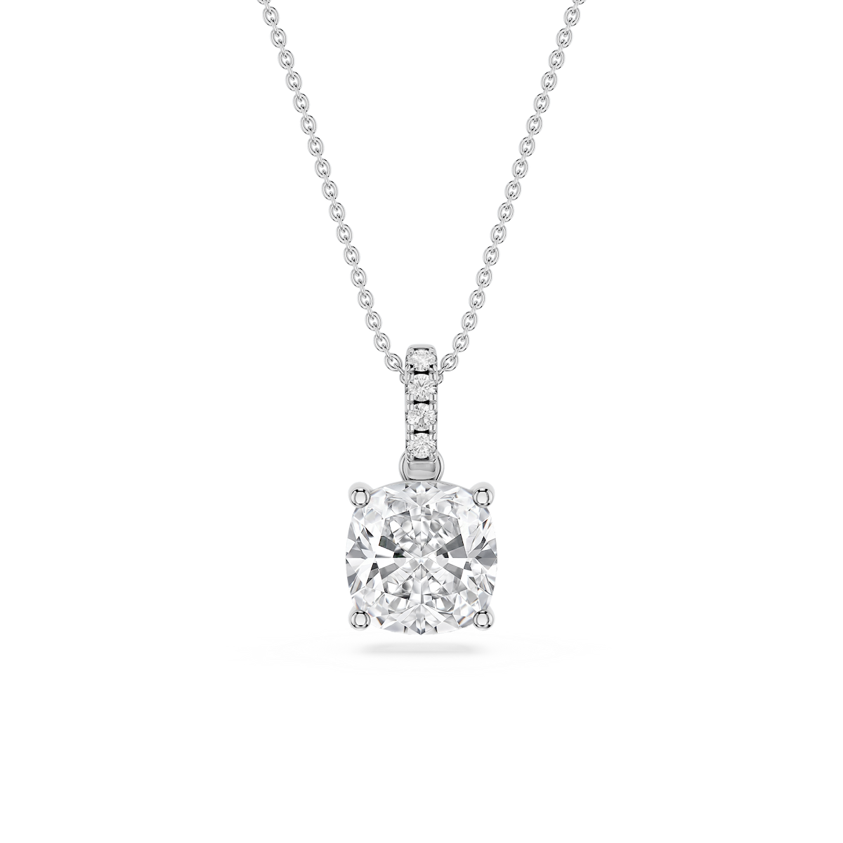 Cushion Lab Grown Diamond Hidden Halo Pendant - 16 to 18 Inches