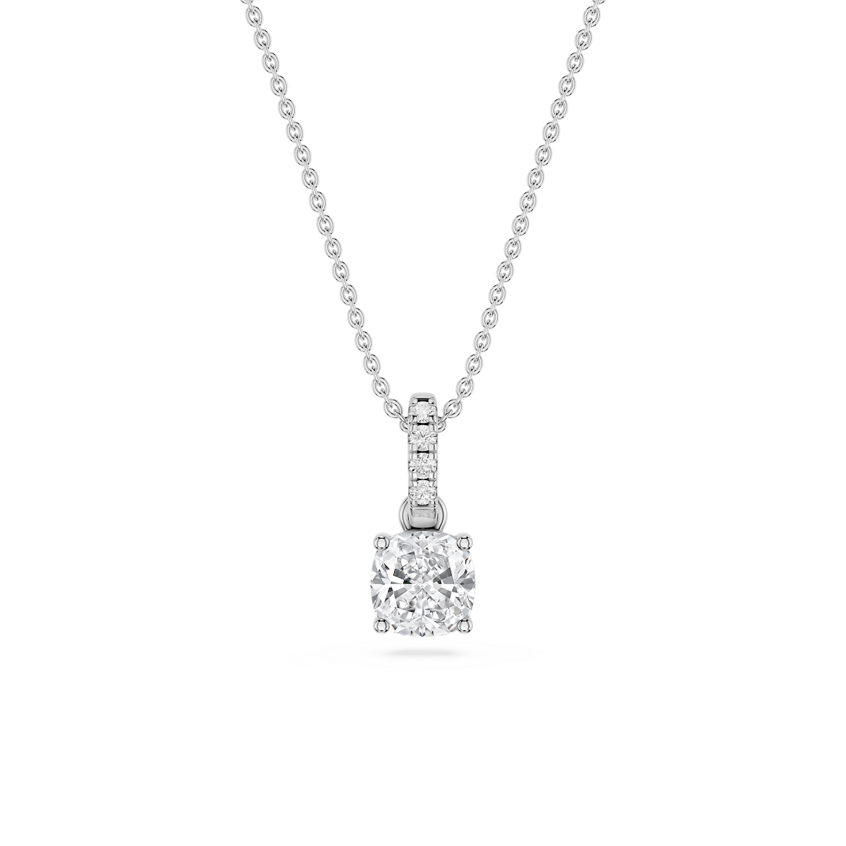 Cushion Lab Grown Diamond Hidden Halo Pendant - 16 to 18 Inches