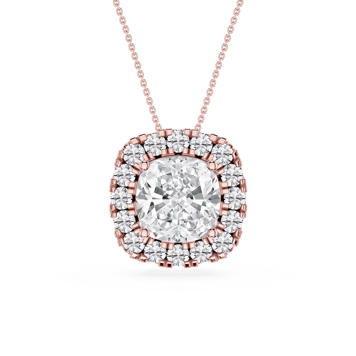 Cushion Lab Grown Diamond Halo Slide Pendant - 16 to 18 Inches