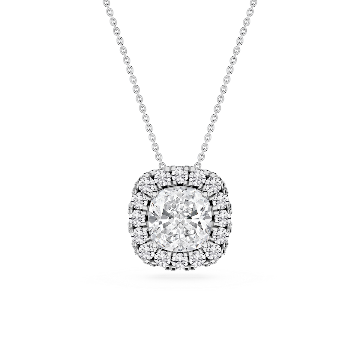Cushion Lab Grown Diamond Halo Slide Pendant - 16 to 18 Inches