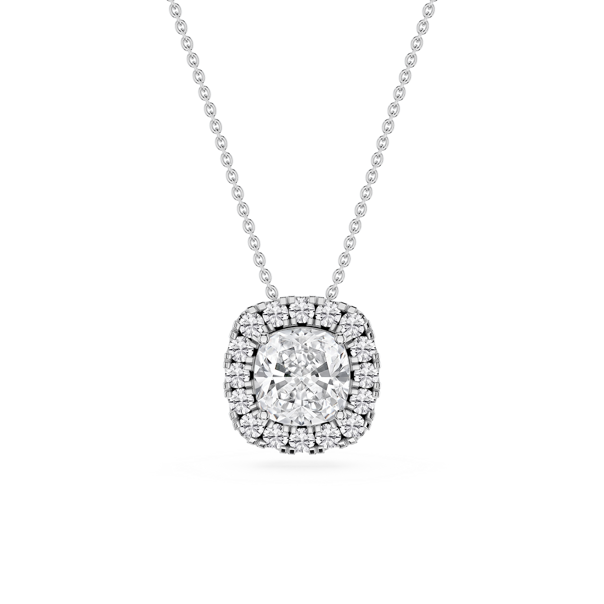 Cushion Lab Grown Diamond Halo Slide Pendant - 16 to 18 Inches