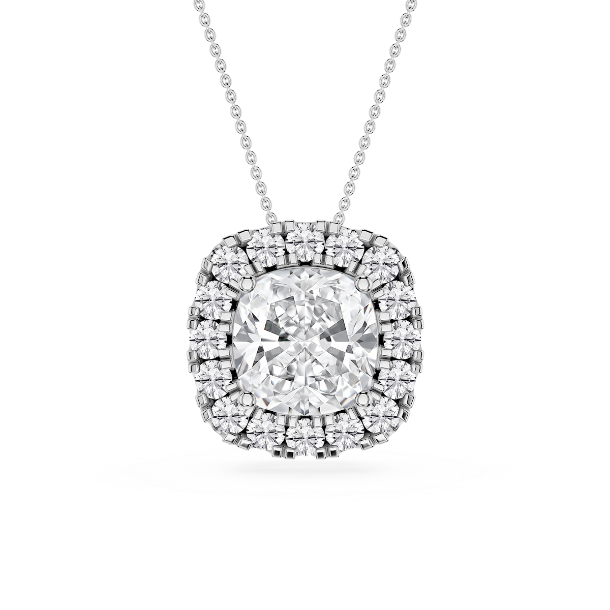 Cushion Lab Grown Diamond Halo Slide Pendant - 16 to 18 Inches