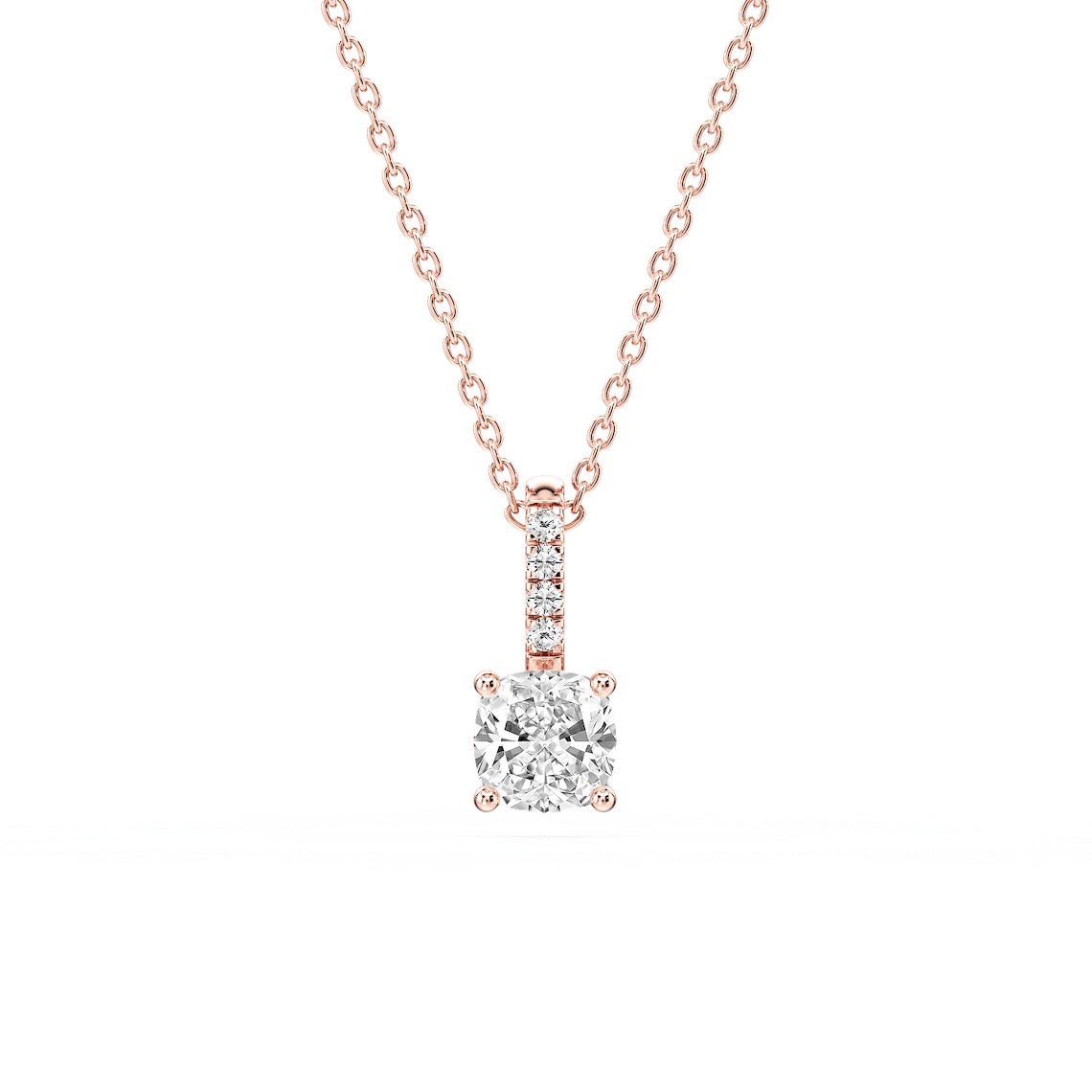 Cushion Lab Grown Diamond Pave Bail Solitaire Pendant - 16 to 18 Inches
