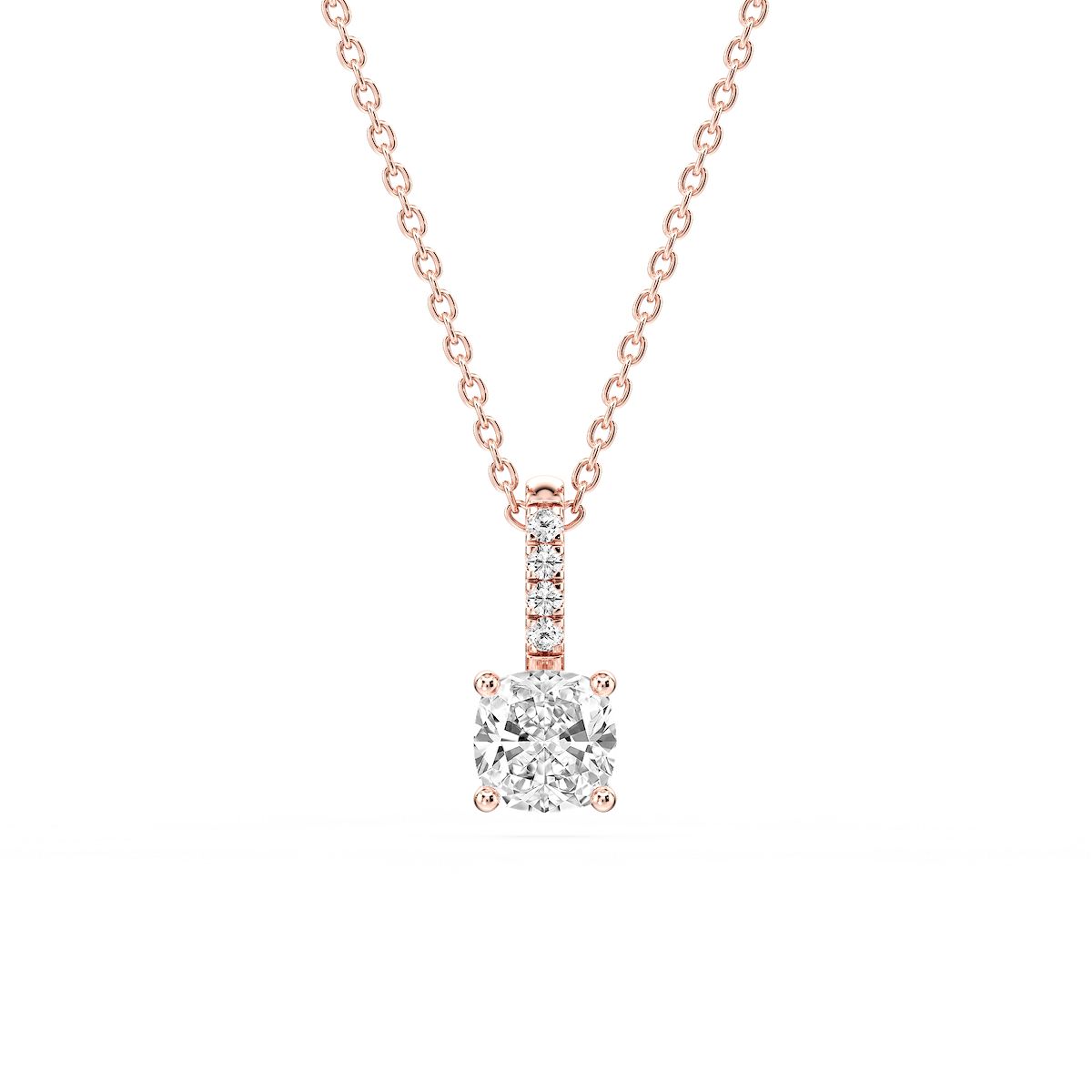 Cushion Lab Grown Diamond Pave Bail Solitaire Pendant - 16 to 18 Inches