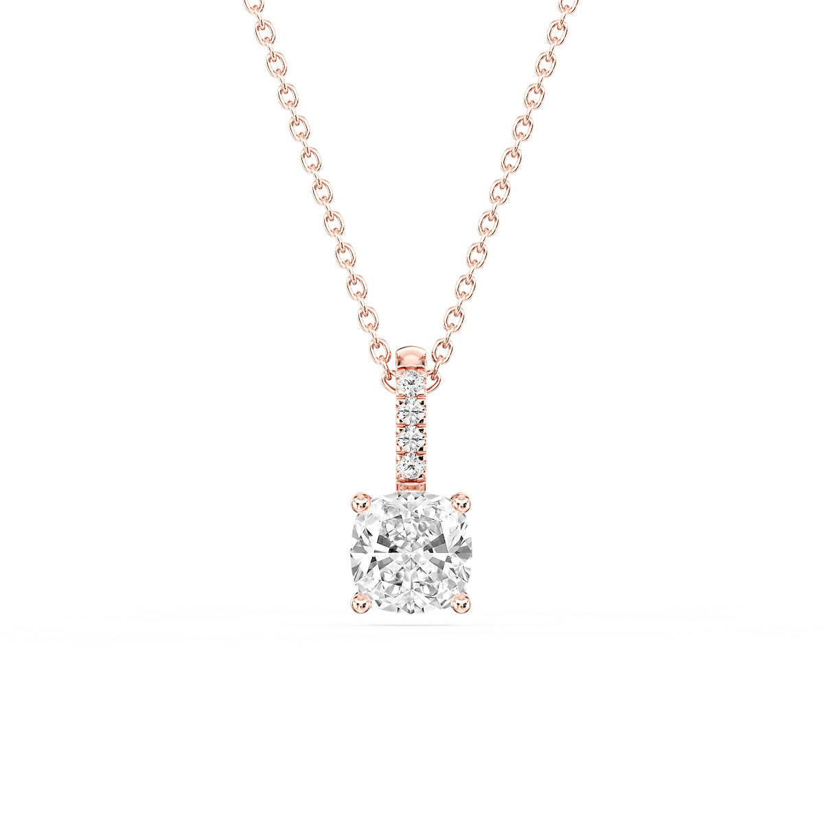 Cushion Lab Grown Diamond Pave Bail Solitaire Pendant - 16 to 18 Inches