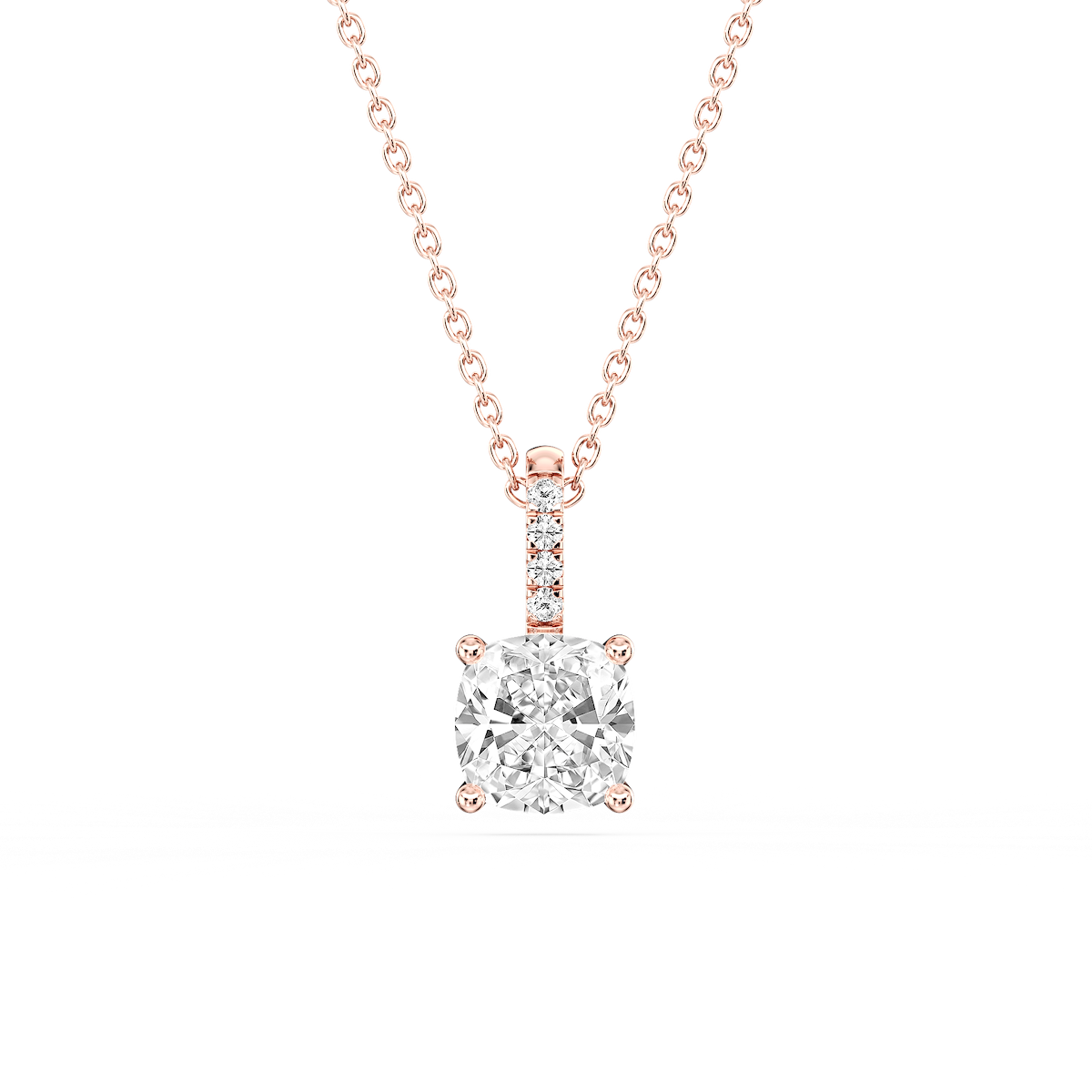 Cushion Lab Grown Diamond Pave Bail Solitaire Pendant - 16 to 18 Inches