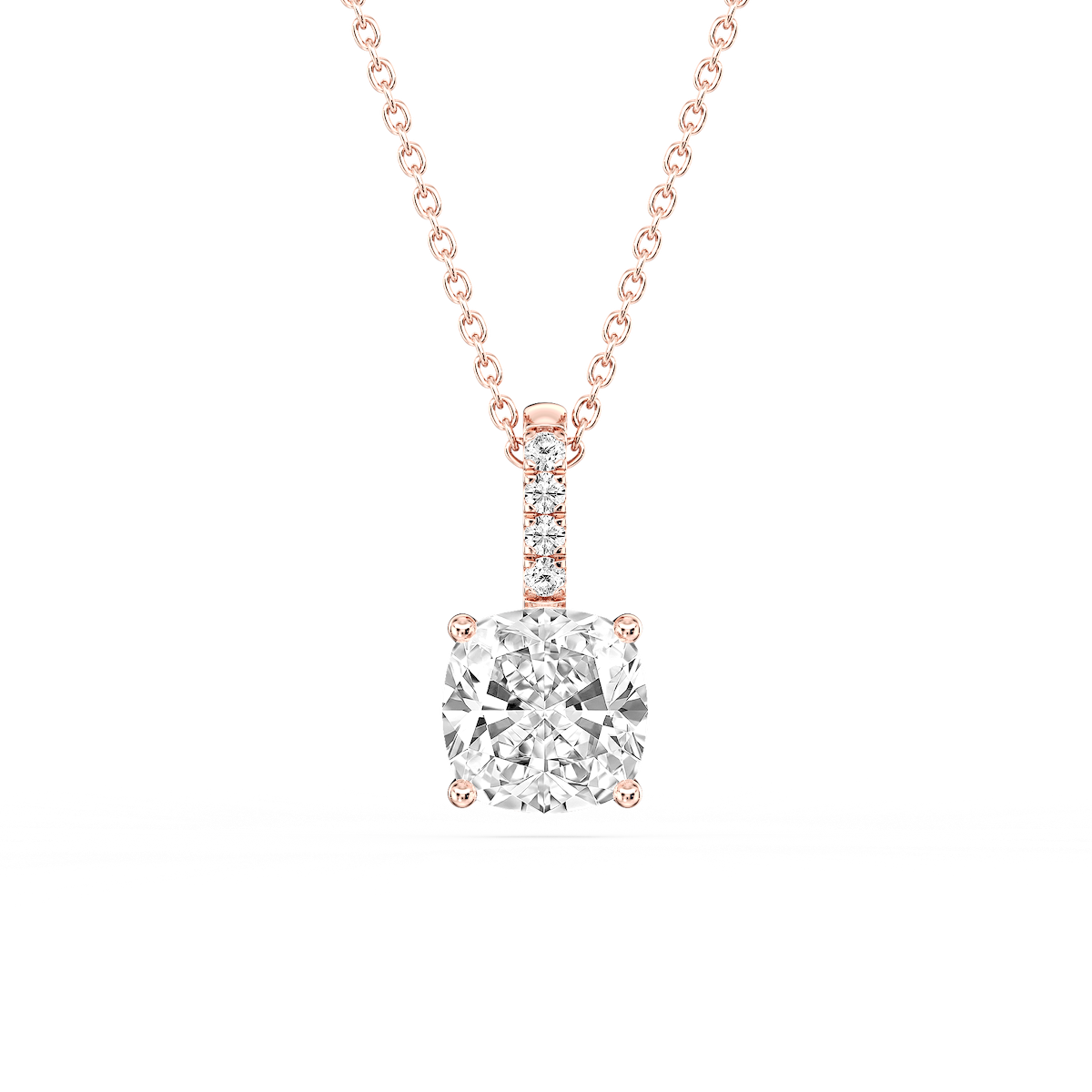 Cushion Lab Grown Diamond Pave Bail Solitaire Pendant - 16 to 18 Inches