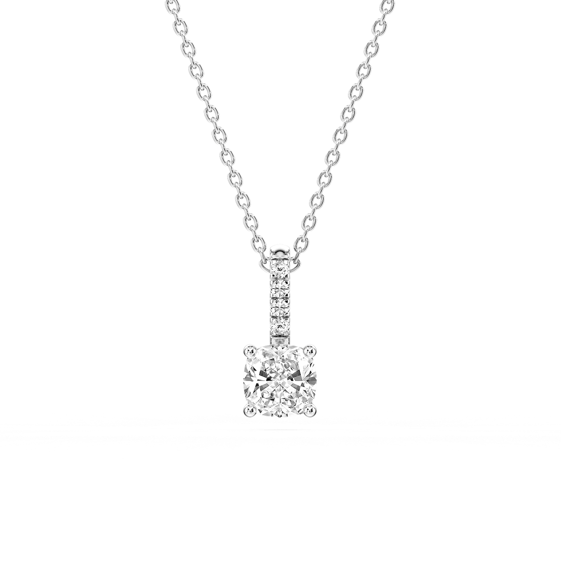 Cushion Lab Grown Diamond Pave Bail Solitaire Pendant - 16 to 18 Inches
