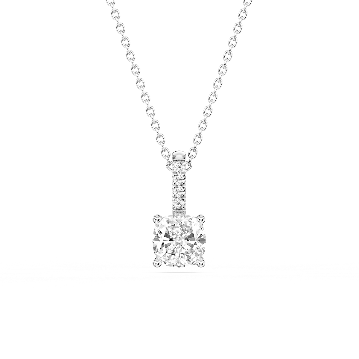 Cushion Lab Grown Diamond Pave Bail Solitaire Pendant - 16 to 18 Inches