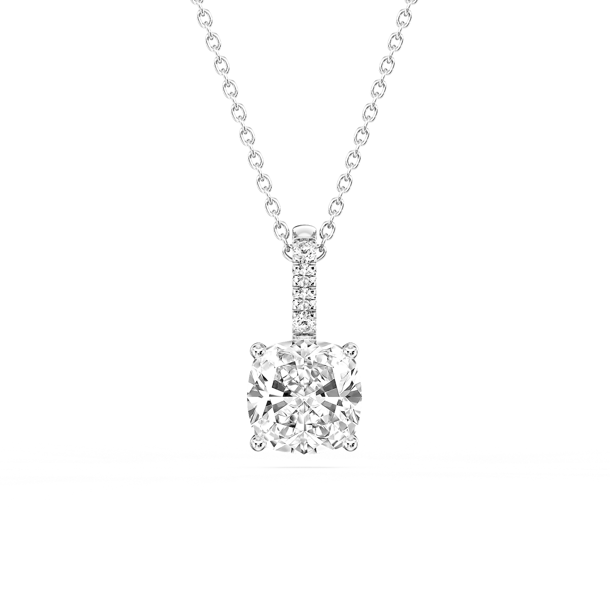Cushion Lab Grown Diamond Pave Bail Solitaire Pendant - 16 to 18 Inches