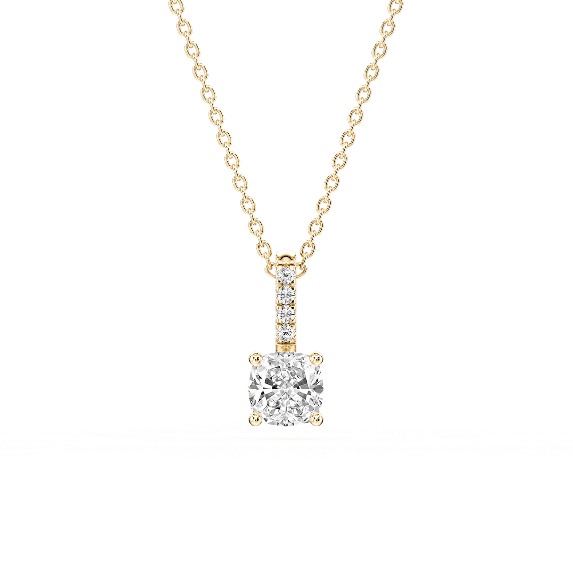 Cushion Lab Grown Diamond Pave Bail Solitaire Pendant - 16 to 18 Inches