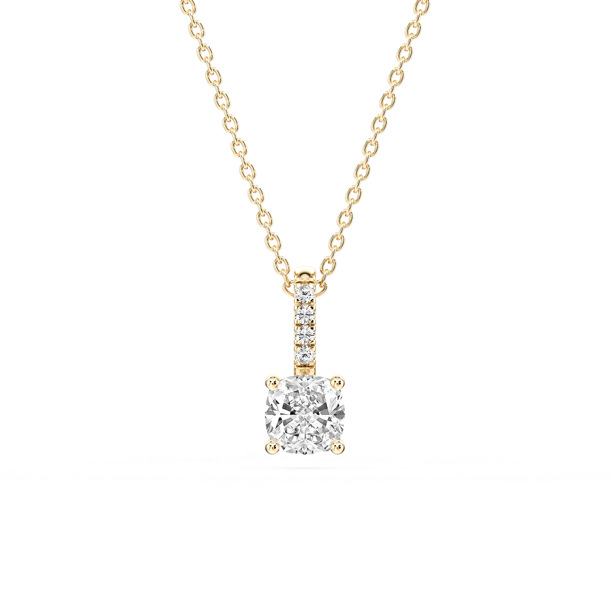 Cushion Lab Grown Diamond Pave Bail Solitaire Pendant - 16 to 18 Inches