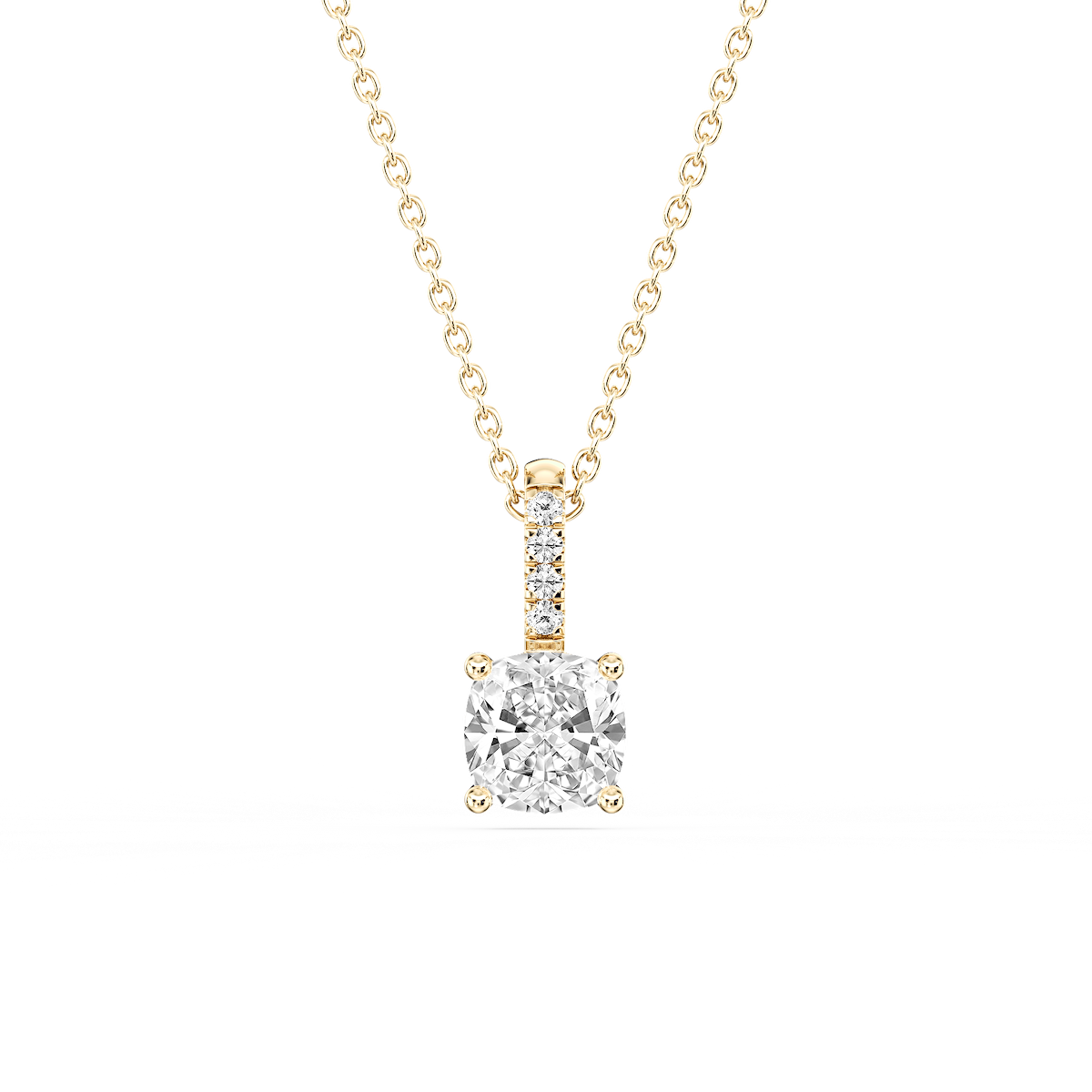 Cushion Lab Grown Diamond Pave Bail Solitaire Pendant - 16 to 18 Inches