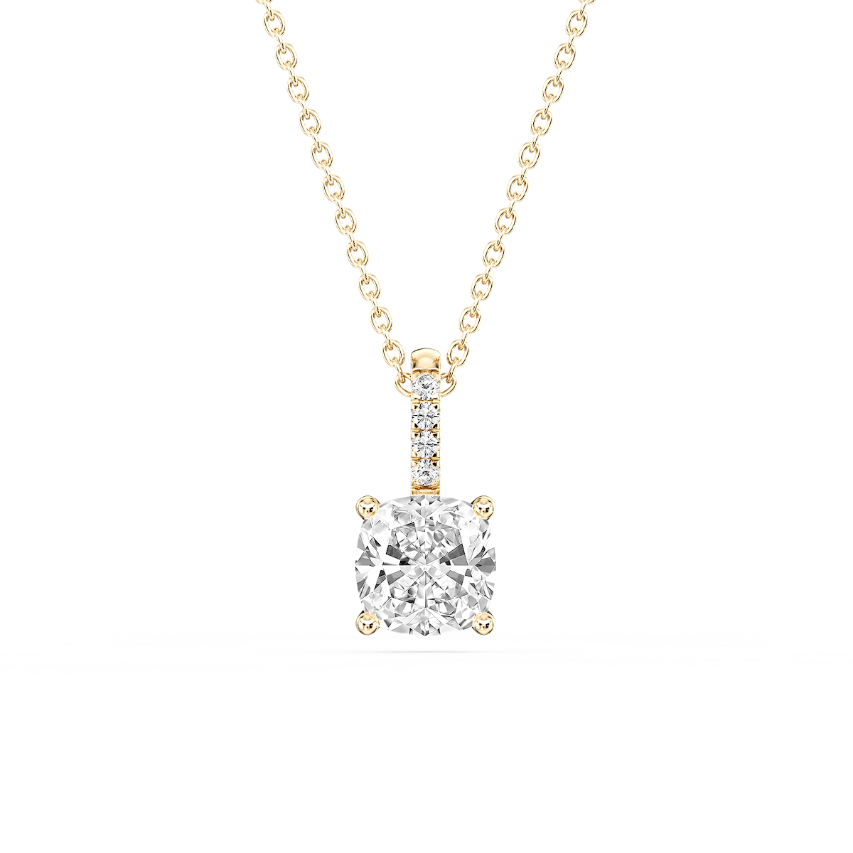 Cushion Lab Grown Diamond Pave Bail Solitaire Pendant - 16 to 18 Inches