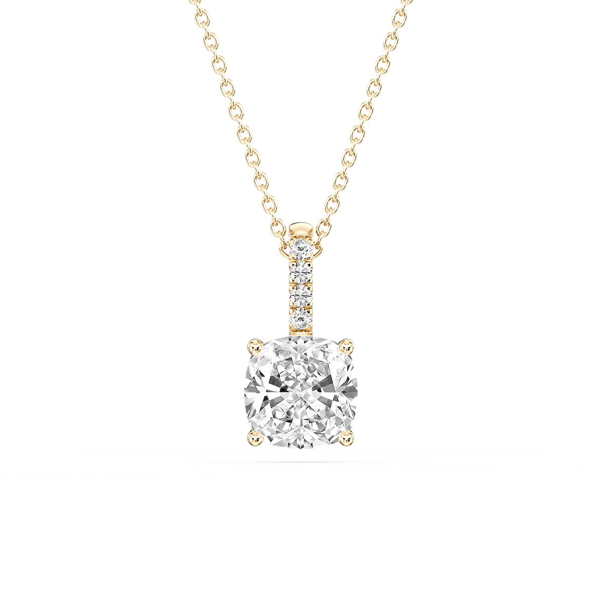 Cushion Lab Grown Diamond Pave Bail Solitaire Pendant - 16 to 18 Inches