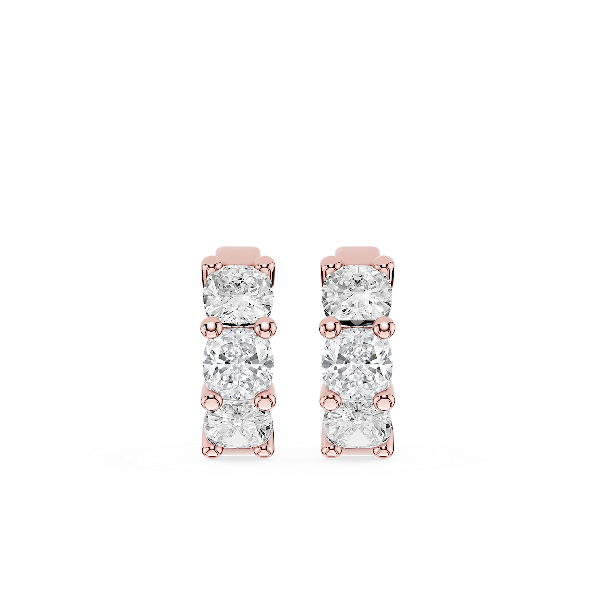 Cushion Lab Grown Diamond Three Stone Hoop Earrings