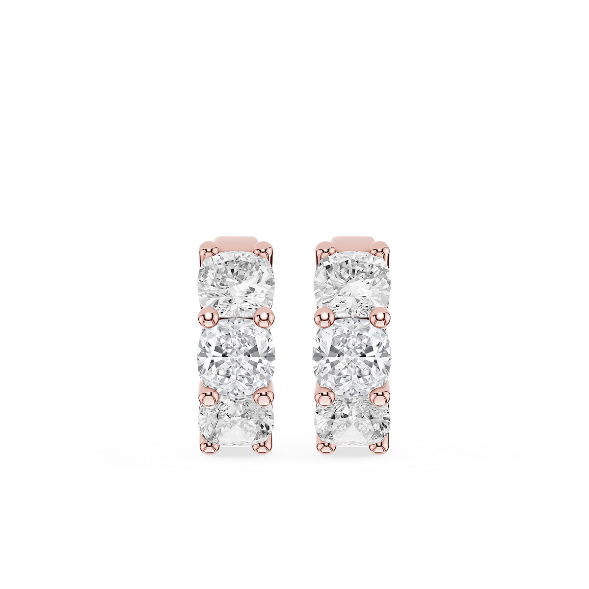 Cushion Lab Grown Diamond Three Stone Hoop Earrings