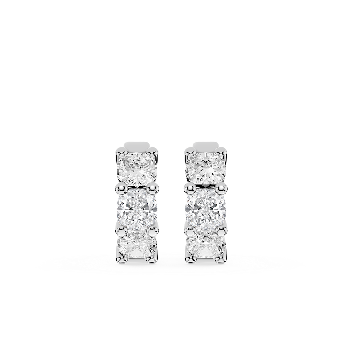 Cushion Lab Grown Diamond Three Stone Hoop Earrings
