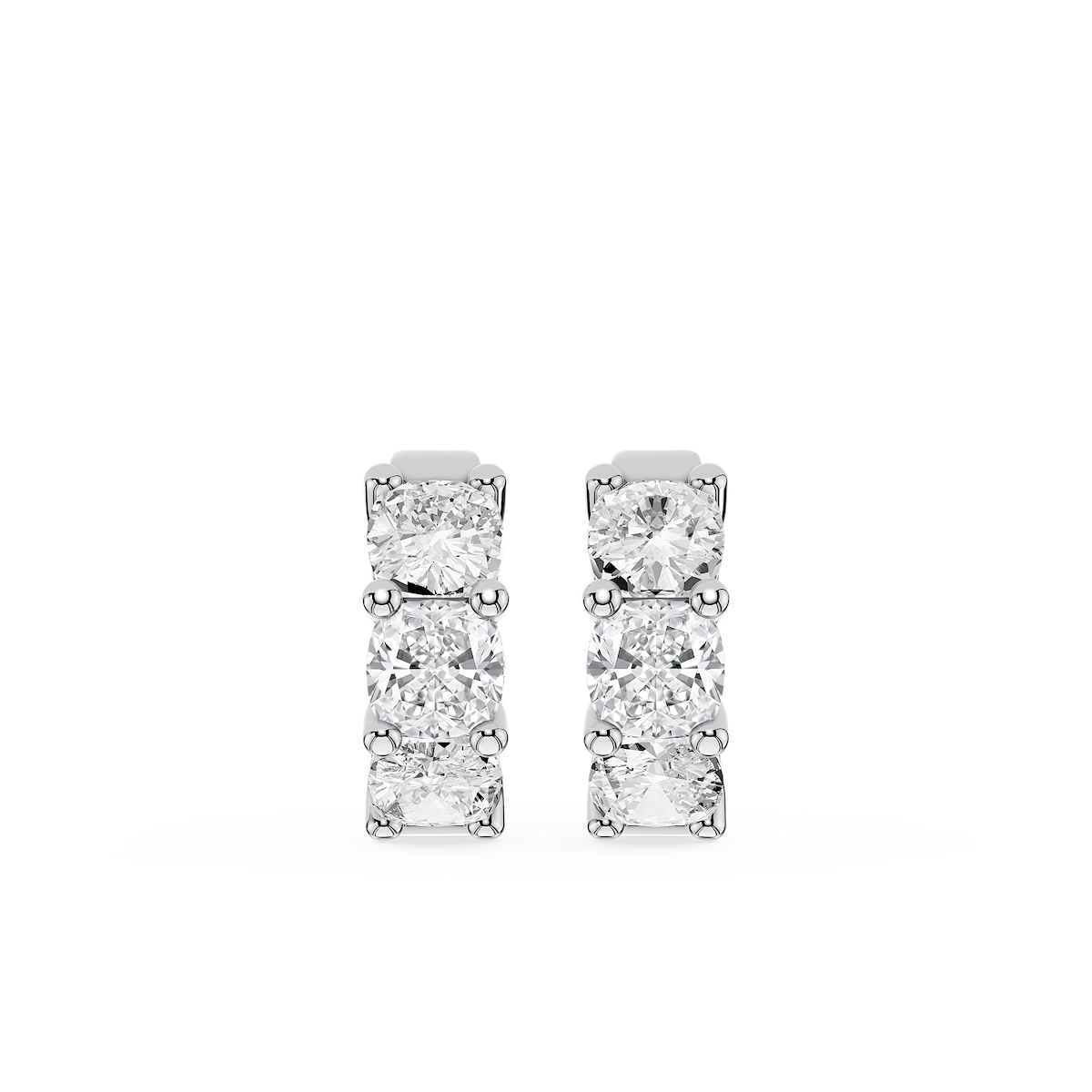 Cushion Lab Grown Diamond Three Stone Hoop Earrings