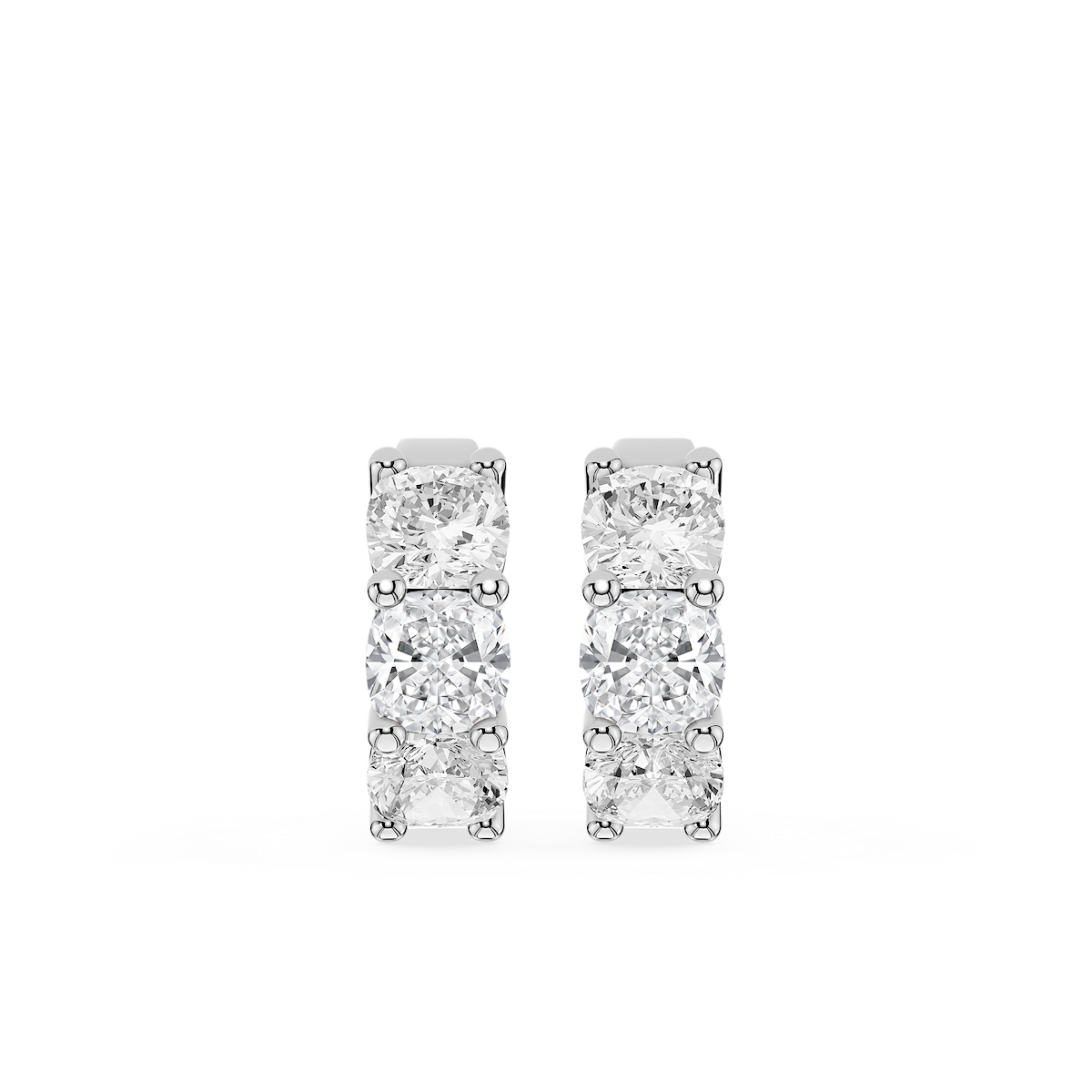 Cushion Lab Grown Diamond Three Stone Hoop Earrings