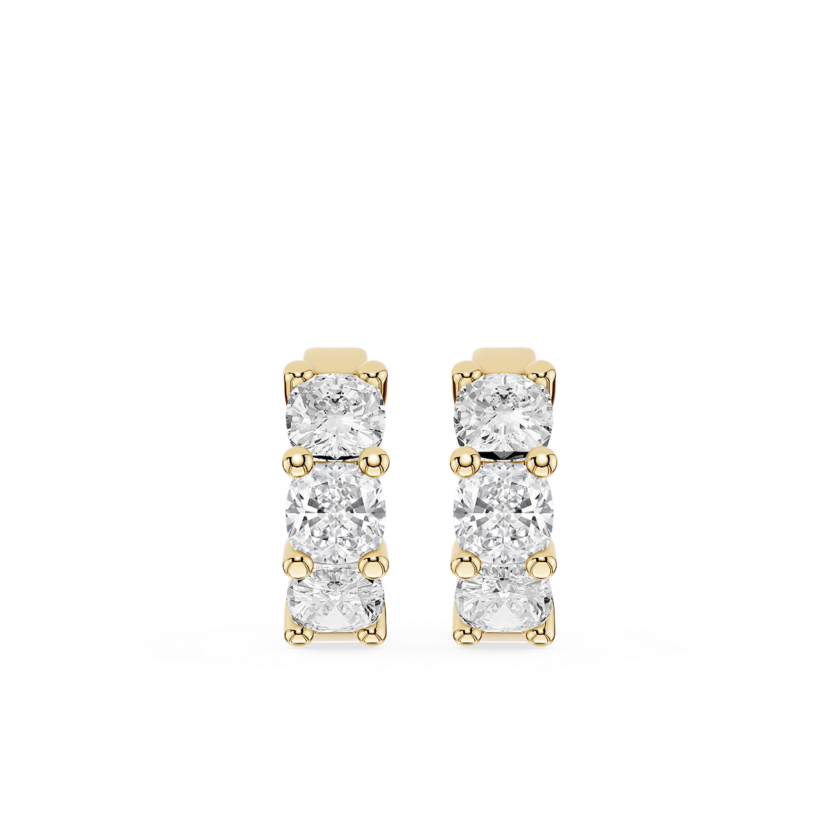 Cushion Lab Grown Diamond Three Stone Hoop Earrings