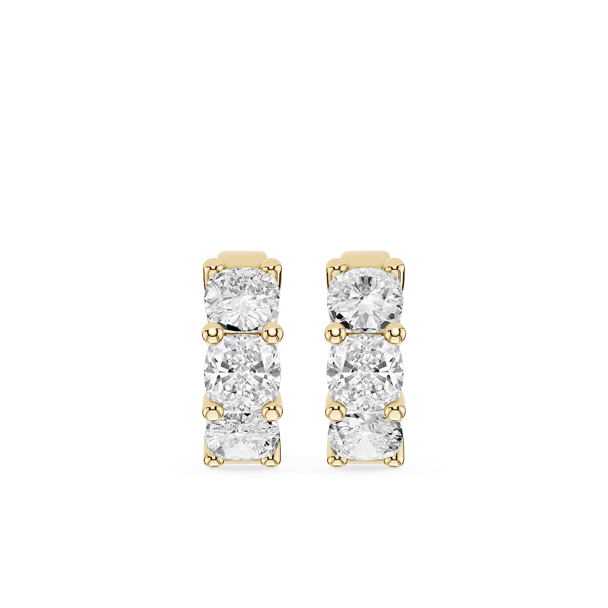 Cushion Lab Grown Diamond Three Stone Hoop Earrings