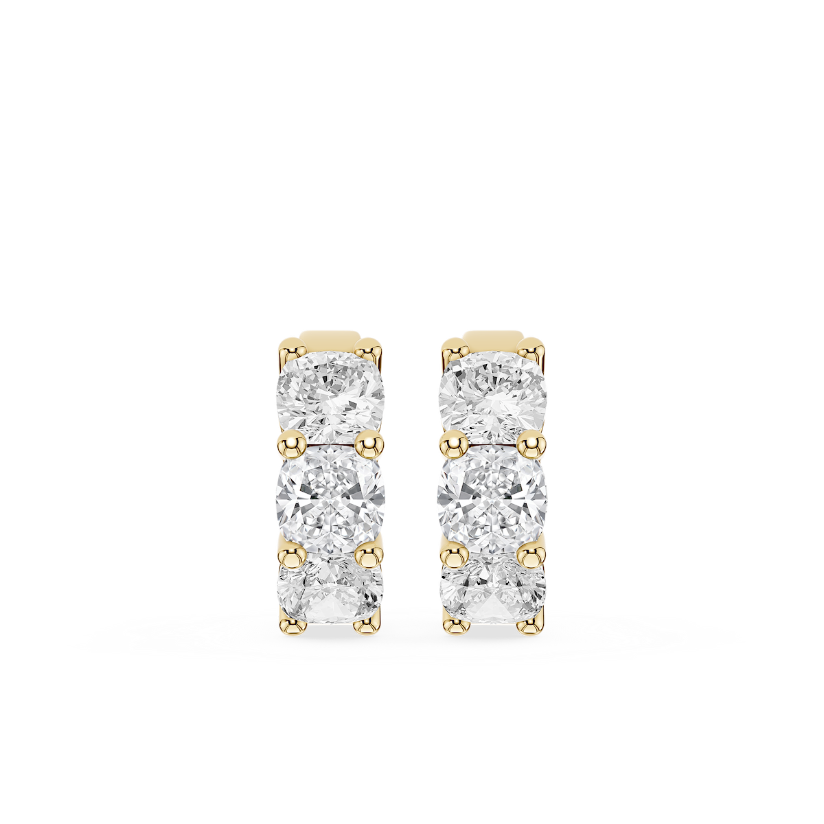 Cushion Lab Grown Diamond Three Stone Hoop Earrings