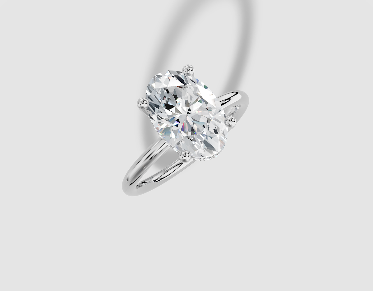 3.10 ctw Oval Cut Lab Grown Diamond Standard Classic Hidden Halo Engagement Ring in 14K Gold
