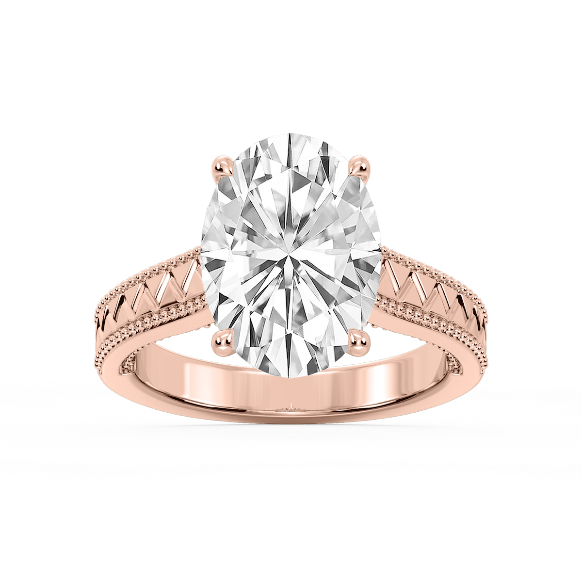Daisy Oval Lab Grown Diamond Etched Milgrain Side Stone Engagement Ring