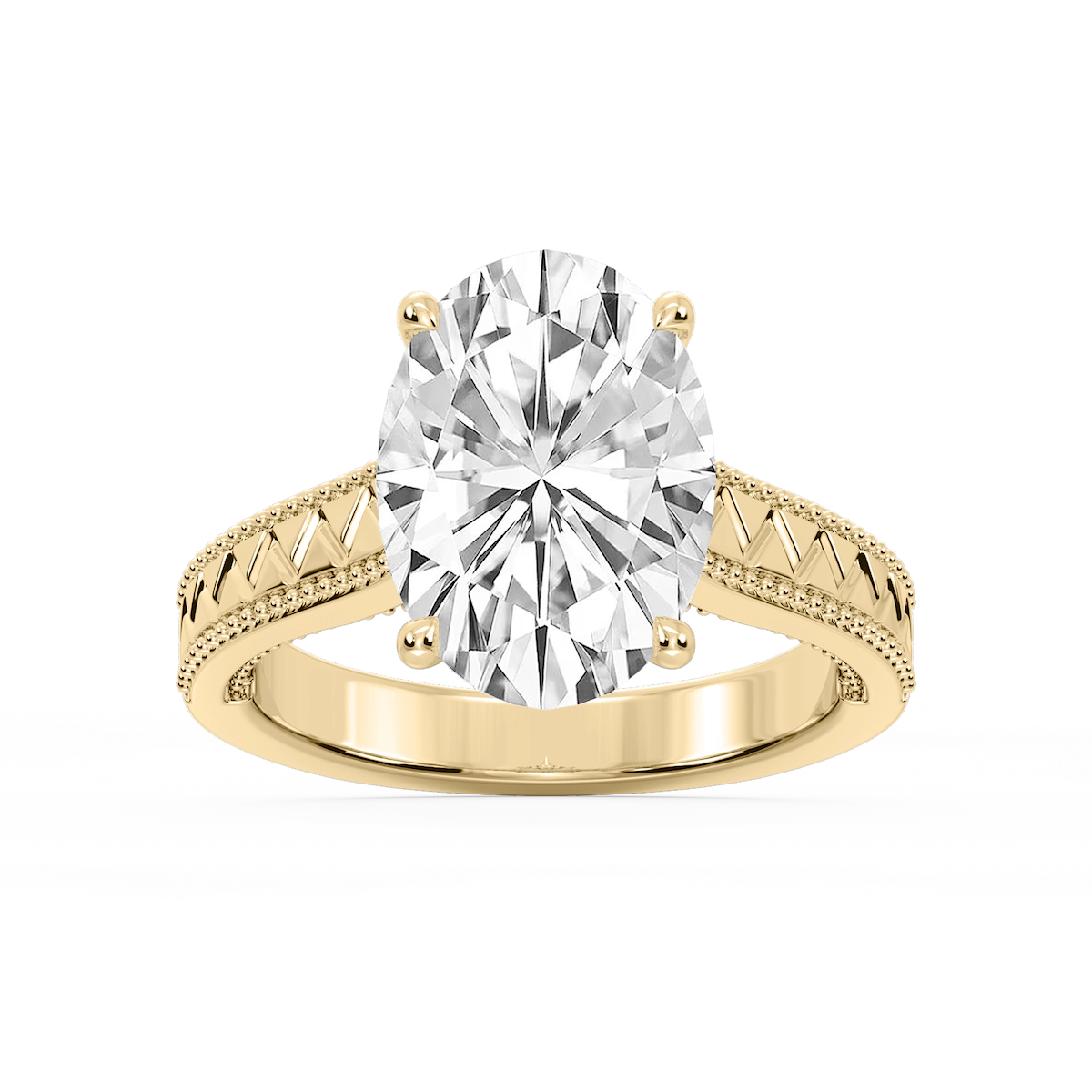 Daisy Oval Lab Grown Diamond Etched Milgrain Side Stone Engagement Ring