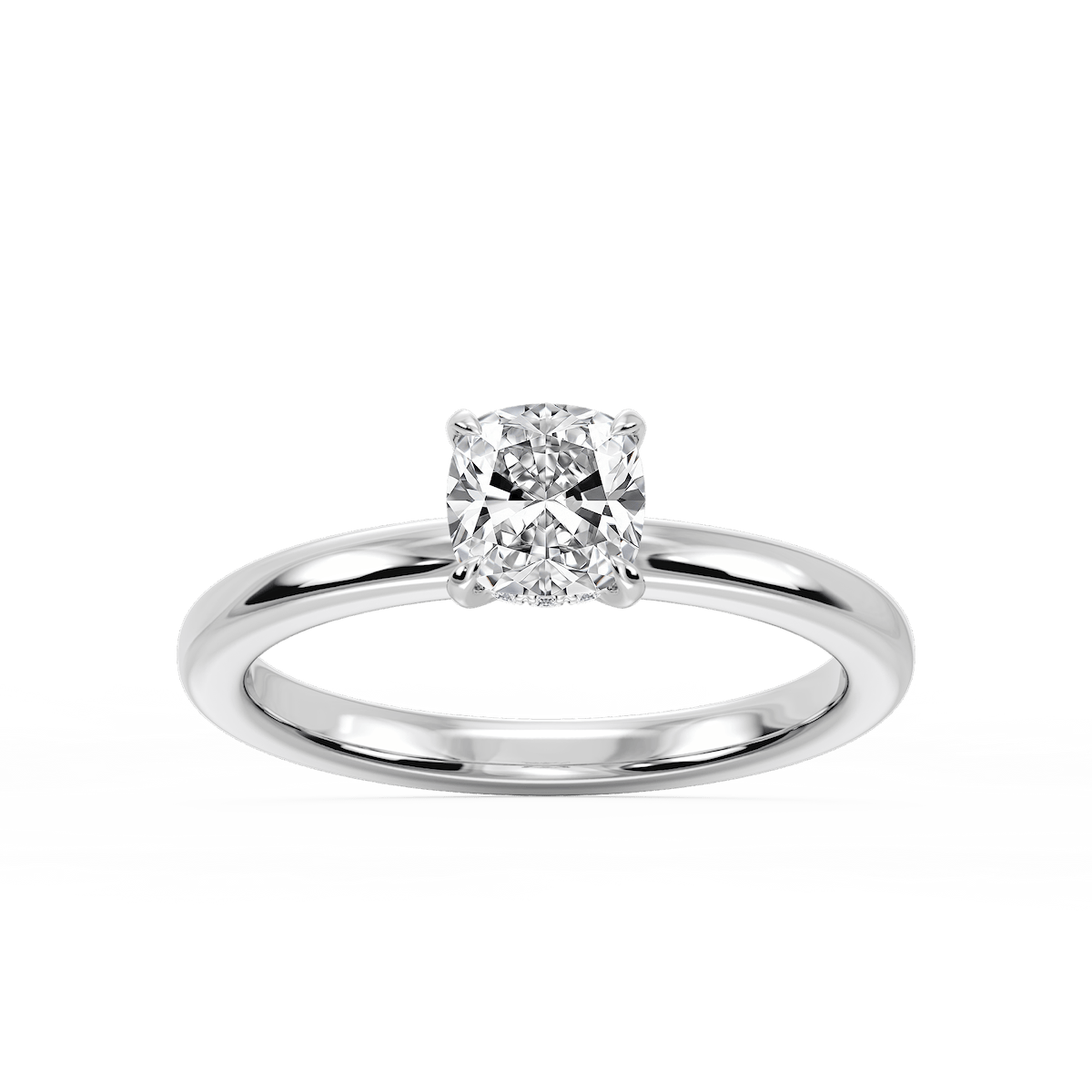 Donna Cushion Lab Grown Diamond Claw Prong Hidden Halo Engagement Ring