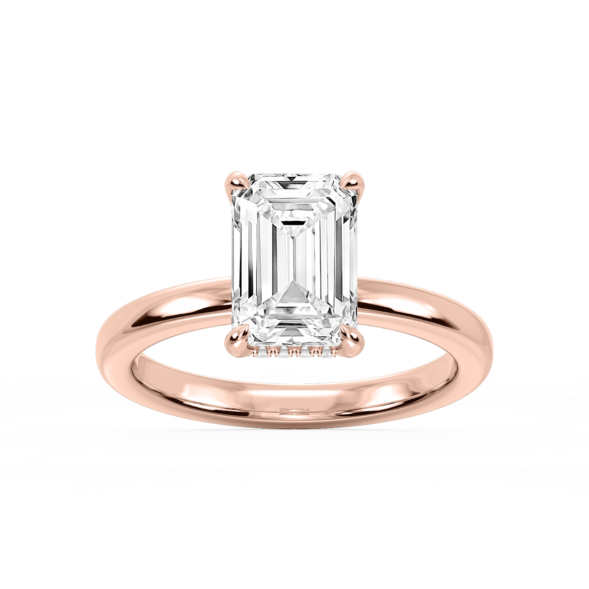 Donna Emerald Lab Grown Diamond Claw Prong Hidden Halo Engagement Ring