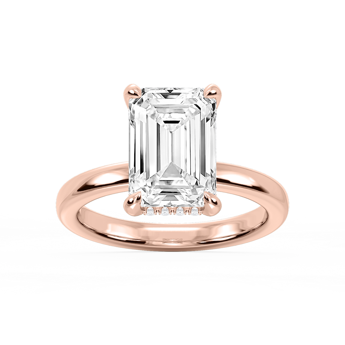 Donna Emerald Lab Grown Diamond Claw Prong Hidden Halo Engagement Ring
