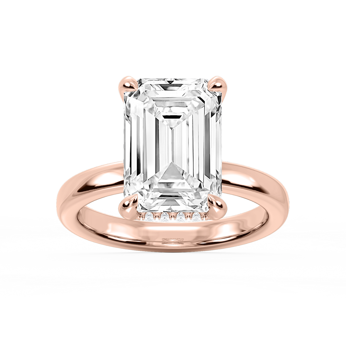 Donna Emerald Lab Grown Diamond Claw Prong Hidden Halo Engagement Ring